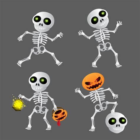 Premium Vector Happy Cartoon Skeleton Set Illustration To Happy