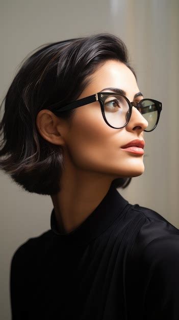 Premium Ai Image Woman Wearing Glasses Short Straight Hair