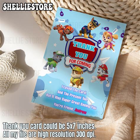Paw Patrol Birthday Thank You Card, Paw Patrol Thank You Car - Inspire