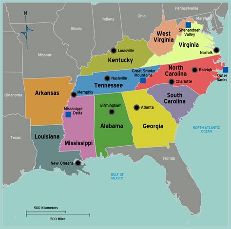 Usa South Map •