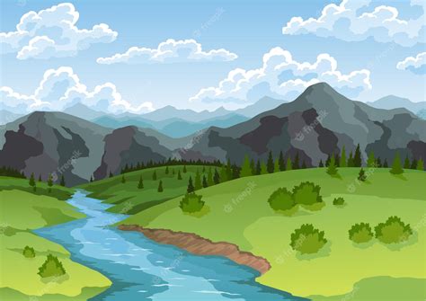 Premium Vector Landscape With River Flowing Through Hills Scenic