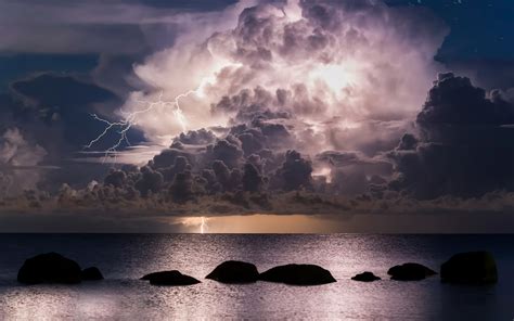 Lightning And Storm Clouds Over Ocean Papel De Parede Hd Plano De