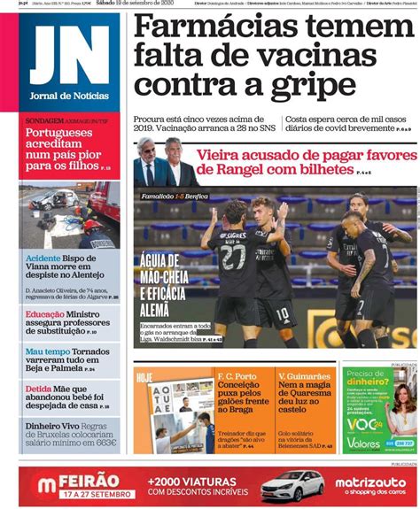 Capa Jornal de Notícias 19 setembro 2020 capasjornais pt
