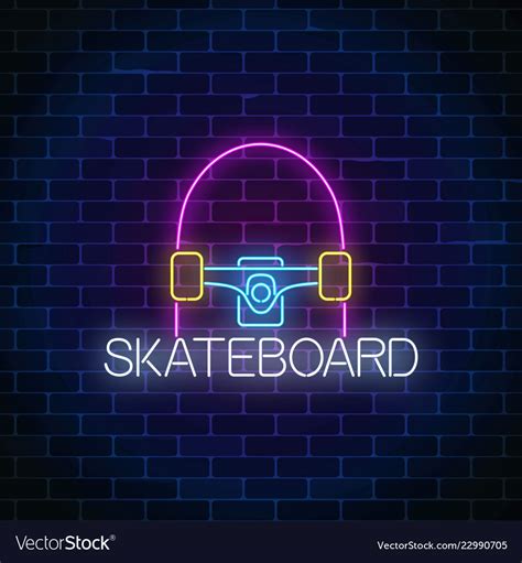 Skateboard Glowing Neon Sign Skating Zone Symbol Vector Image