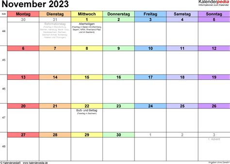 Kalender November 2023 Als Pdf Vorlagen