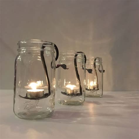 Mason Jar Candles Set Of 3 Hand Forged Candle Holder Etsy