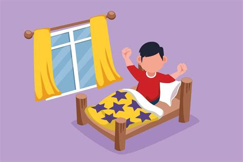Graphic Flat Design Drawing Of Adorable Little Boy Wake Up And Still