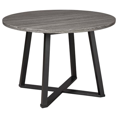 Signature Design By Ashley Centiar Round Dining Room Table With Gray Top And Black Metal Base