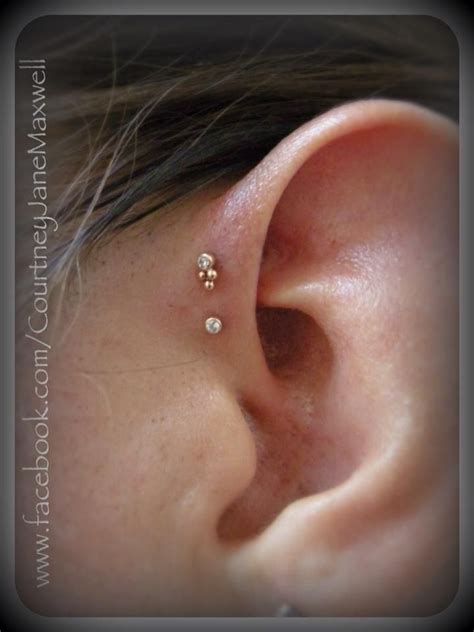 Double Forward Helix Piercings With Rose Gold And Cz Jewelry By Bvla