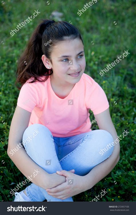 Beautiful Preteen Girl Blue Eyes Sitting Stock Photo 272957105