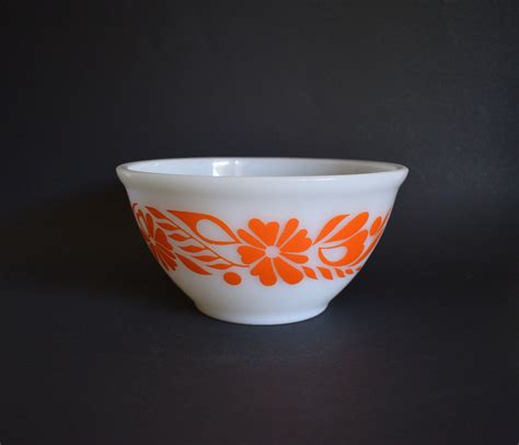 Agee Crown Pyrex Orange Floral Banner Mixing Bowl Vintage Etsy