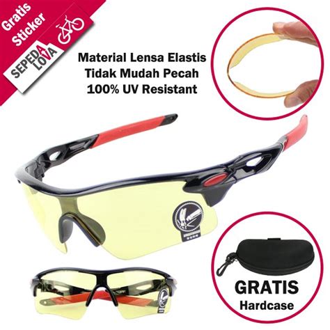 kacamata sepeda anti uv lensa kuning transparan frame hitam  lapak