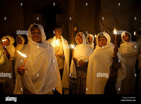 Ethiopian Pilgrims And Worshippers Celebrating Fasika In The Church Of