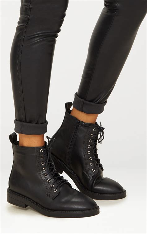 Black Lace Up Ankle Boot Shoes Prettylittlething