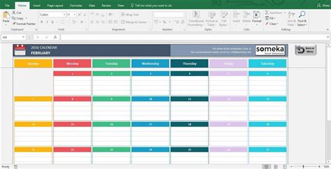 Free Excel 2016 Calendar Template Collection