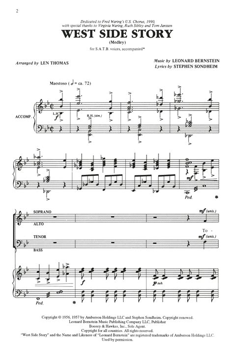 choral medley from west side story arr len thomas sheet music leonard bernstein and stephen