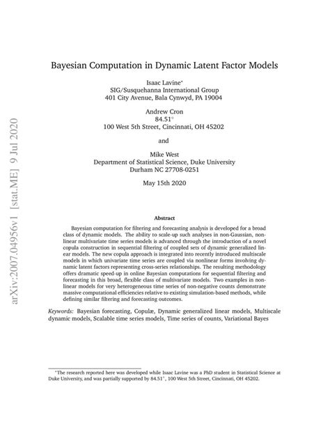 Bayesian Computation In Dynamic Latent Factor Models DeepAI