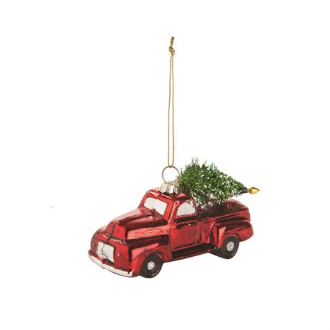 Candf Home Vintage Truck Christmas Tree Festive Red 4 Inch Glass