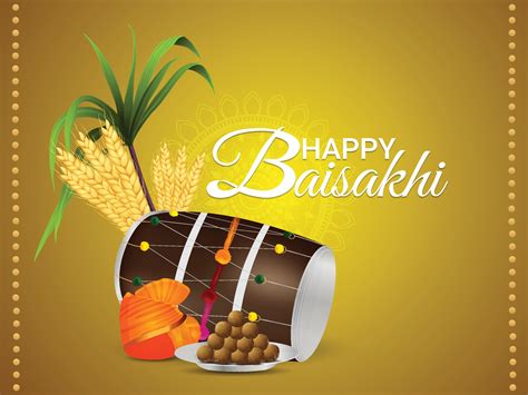 Realistic Happy Vaisakhi Sikh Festival Greeting Card With Dhol And