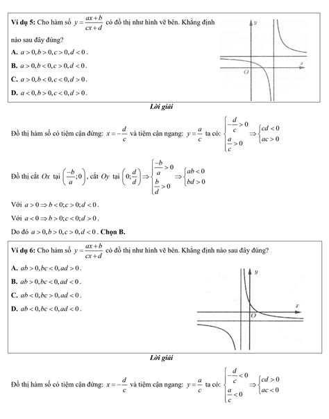 nhận dạng đồ thị hàm số phân thức y ax b cx d với c ≠ 0 và