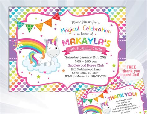 Rainbow Unicorn Invitation Unicorn Birthday Invitation Unicorn Party