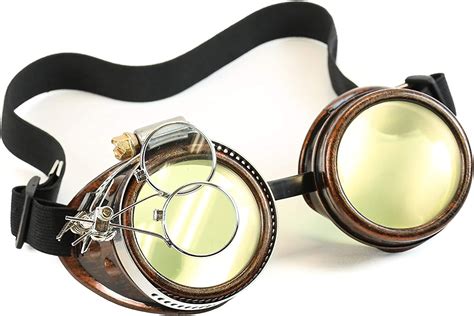 valvetcrow copper steampunk victorian style goggles colored lenses and ocular loupe mad scientist