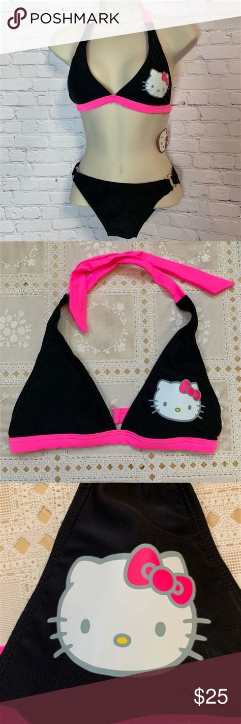 ⚡️new hello kitty bikini w logo and back signature bikinis hello kitty hot pink white