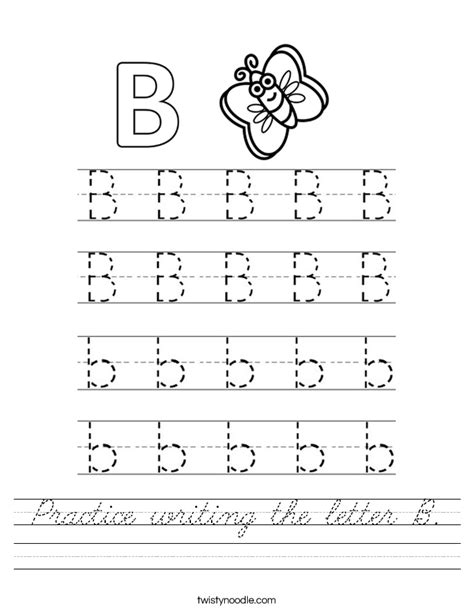 Practice Writing The Letter B Worksheet Cursive Twisty Noodle