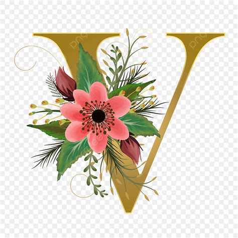 Floral Watercolor Flower Vector Design Images Alphabet Floral V With