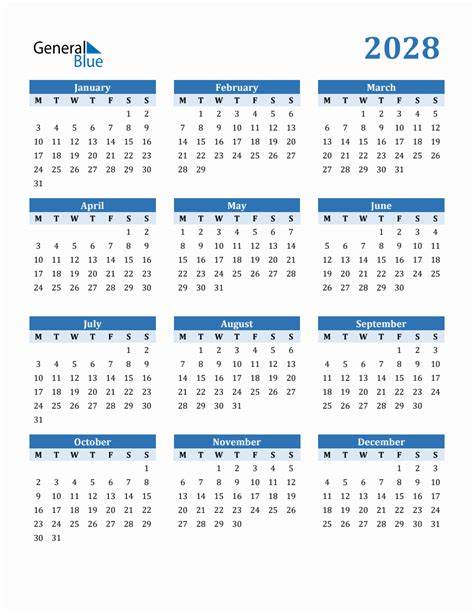 Free 2028 Year Calendar In Pdf Word And Excel