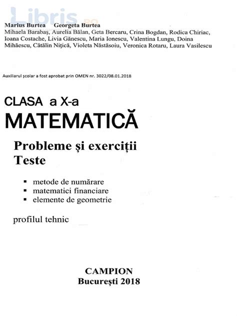 Matematica Probleme Si Exercitii Teste Clasa 10 Marius Burtea