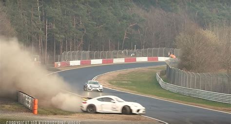 Porsche Cayman Gt4 Clubsport Crashes On Nurburgring Is Ruined In
