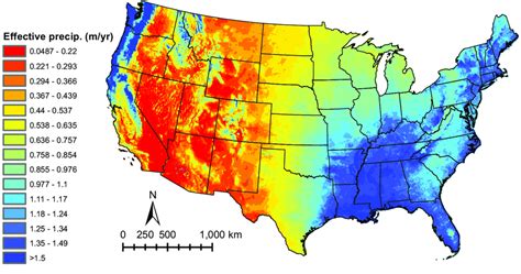 The Effective Mean Annual Precipitation Across The United States For