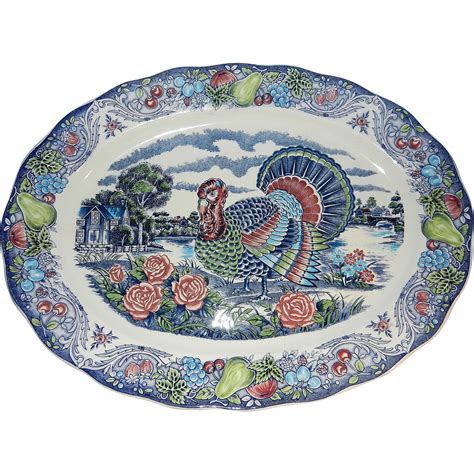 Vintage Blue and White Turkey Platter with Roses | Turkey platter, Turkey art, Thanksgiving china