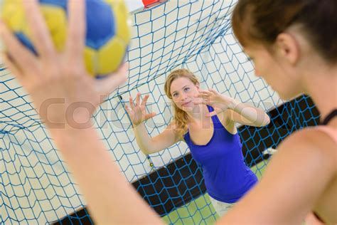 girls playing handball stock image colourbox