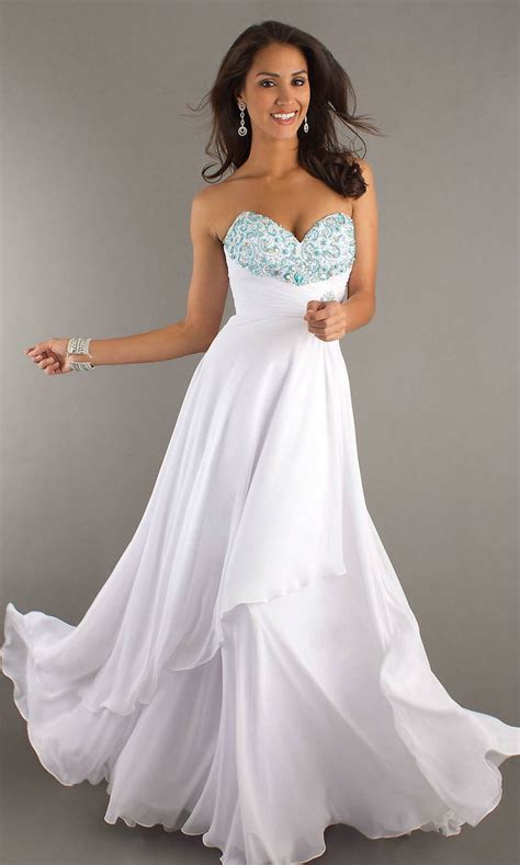 Beading Bodice Ruched Waist Long Strapless Sweetheart White Prom Dress Strapless Prom Dresses