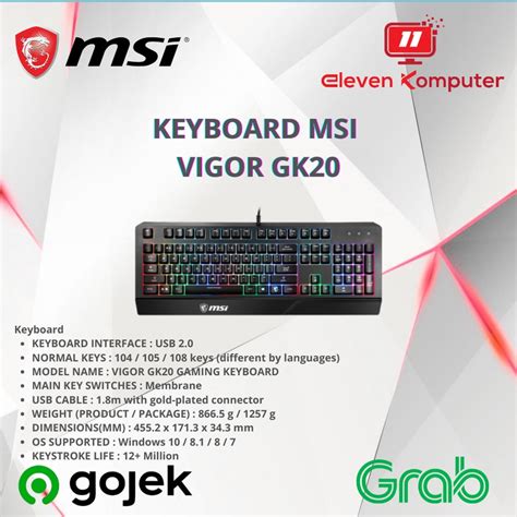 Msi Vigor Gk20 Membrane Rgb Gaming Keyboard Shopee Philippines
