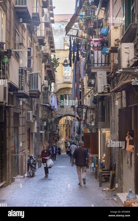 A Typical Narrow Street In The Spanish Quarter Naples Italy Stock