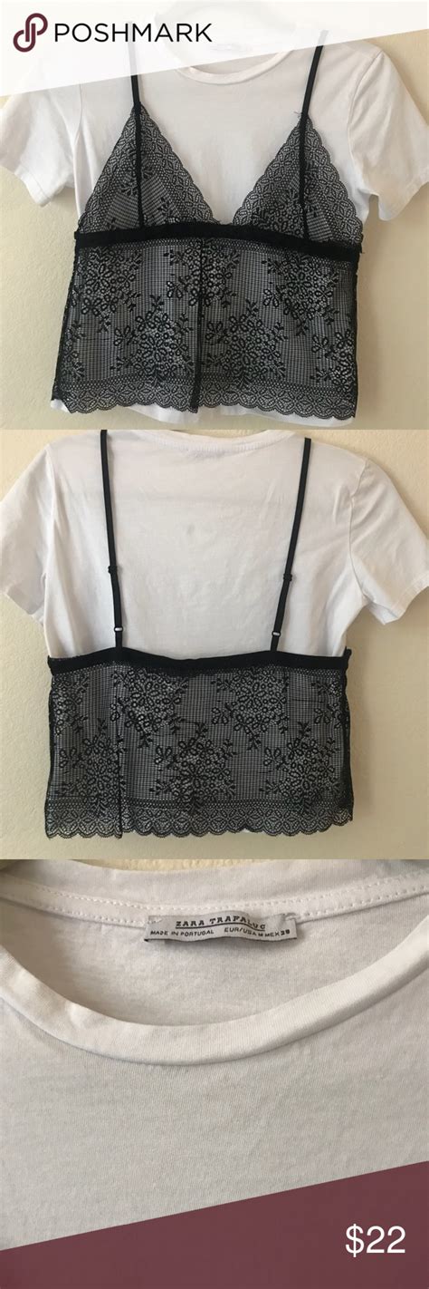 White T Shirt With Black Lace Bralette Tank Black Lace Bralette Lace Bralette Clothes Design