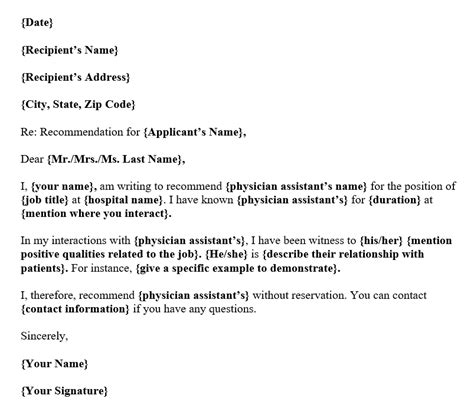 Free Physician Assistant Letter Of Recommendation Template With Example