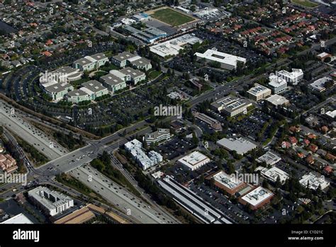 Aerial View Above Apple Inc Headquarters Cupertino California Stock