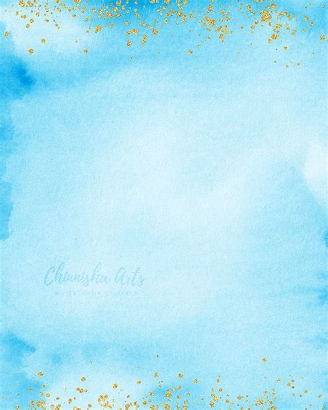 A Blue And Gold Watercolor Background With Some Gold Glitters On The