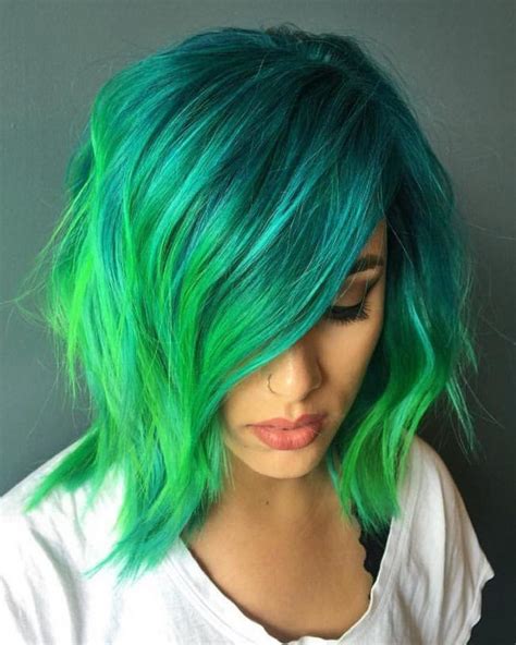 Teal hair dye ideas and variations. Teal With Lime Gre. | Hair styles, Medium length hair ...