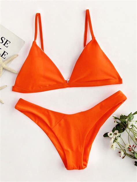 Triangle Top With High Leg Bikini Set Bikinis Swimsuits Orange