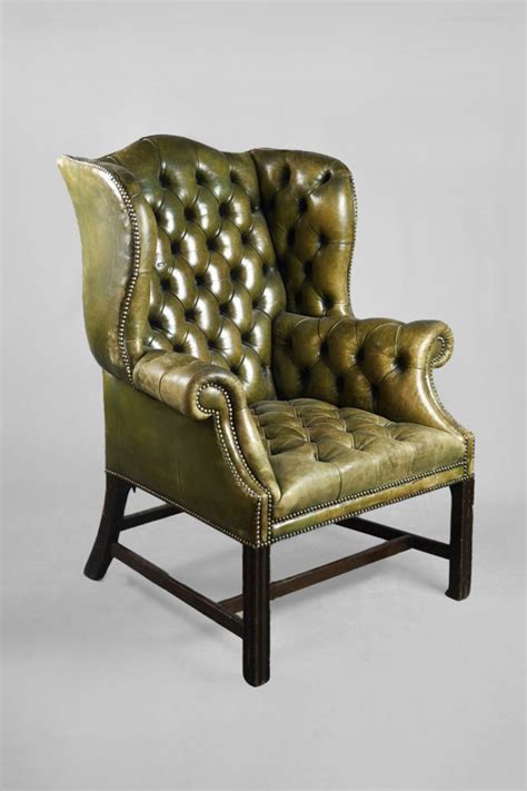 Green Leather Wing Back Armchair The Classic Prop Hire Company