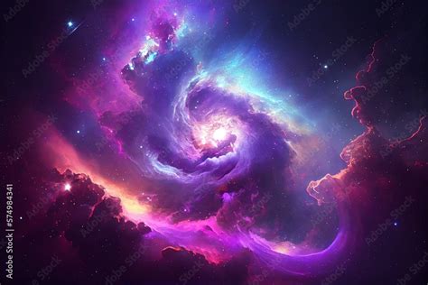 Nebula Galaxy Background With Purple Blue Outer Space Cosmos Clouds