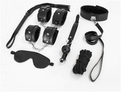 Xsexo Pu Leather 7 Pcsset Restraint Set Whip Handcuffs Blindfold