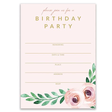 Pink Birthday Party Invitations Pretty Modern Floral Fill In Invites