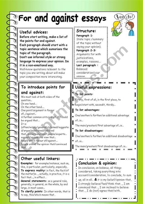 For And Against Essays Esl Worksheet By Truji78 Writing Worksheets