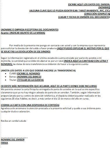 Carta De Devolución De Dinero Formato Y Ejemplo Word Para Imprimir